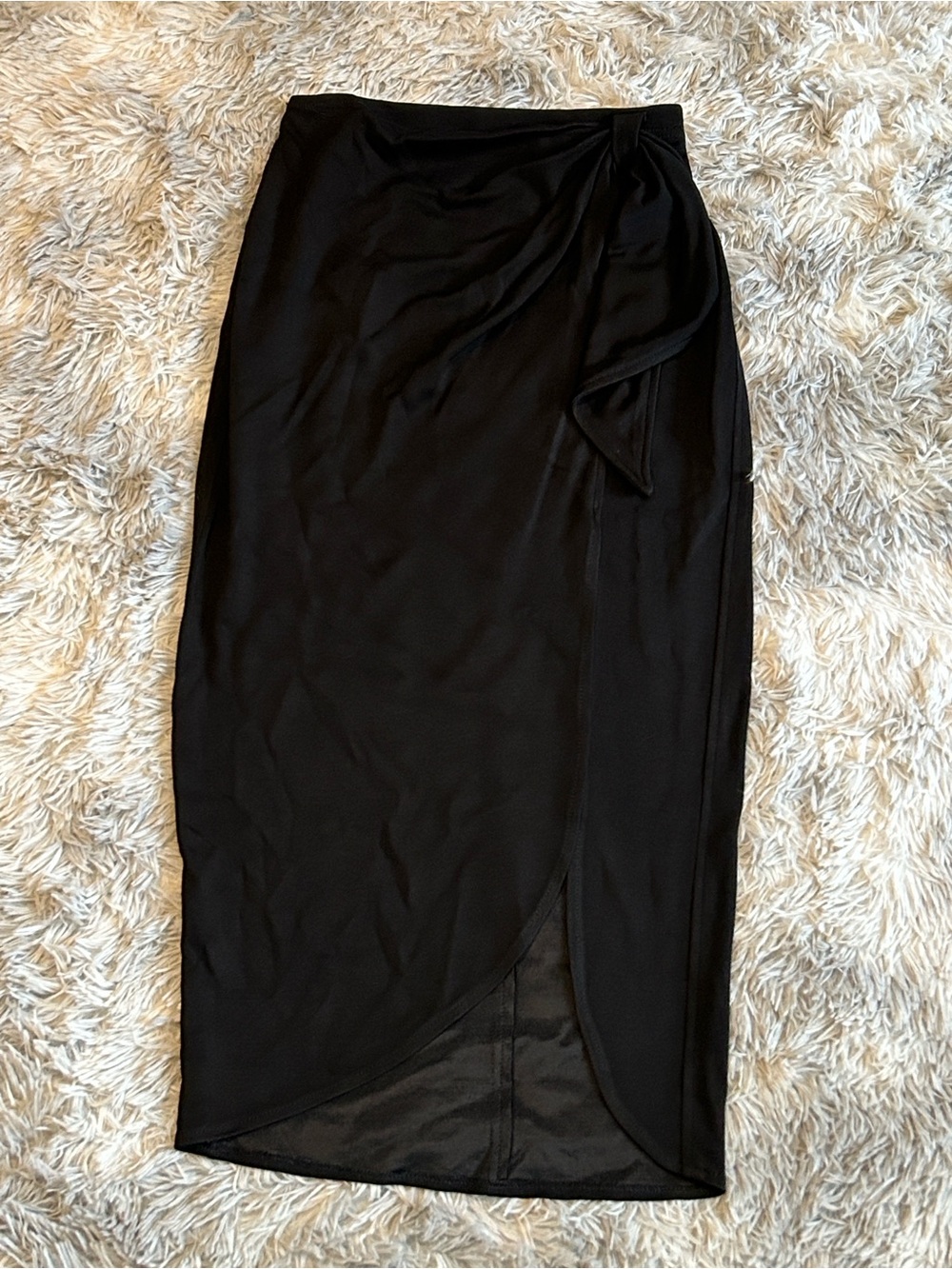 Vintage Cachè Black Faux-Wrap Draped Midi Skirt